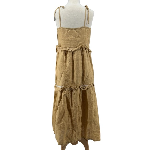 Meadows Tree, Bird, and Flower Embroidered Willow Linen Dress in Brown Size 2 - Picture 10 of 15